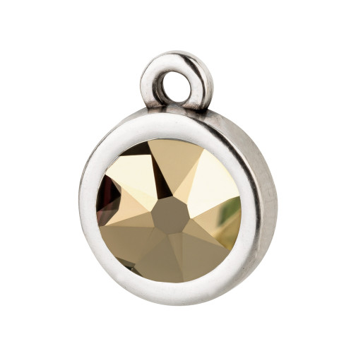 Pendant antique silver 10mm with crystal stone in Crystal Metallic Lt Gold 7mm 999° antique silver plated