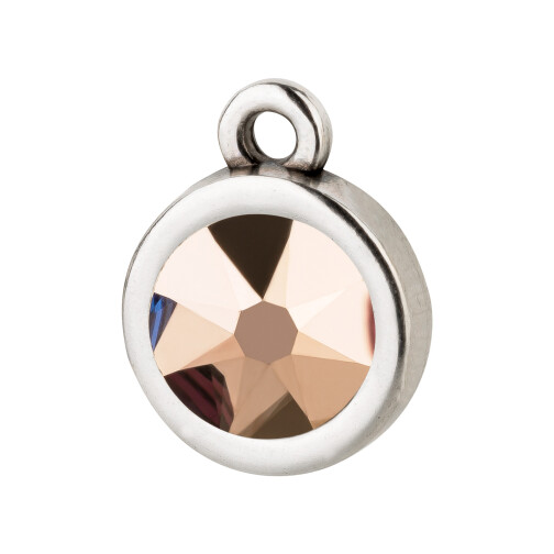 Hanger antiek zilver 10mm met kristallen steen in  Crystal Rose Gold  7mm 999° antiek verzilverd