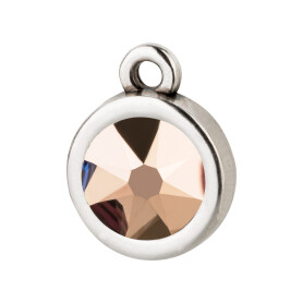 Pendant silver antique 10mm with Crystal stone in Crystal Rose Gold 7mm 999° antique silver plated