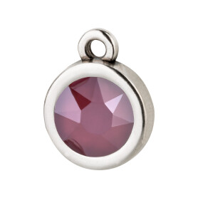 Pendant silver antique 10mm with Crystal stone in Crystal Dark Red 7mm 999° antique silver plated