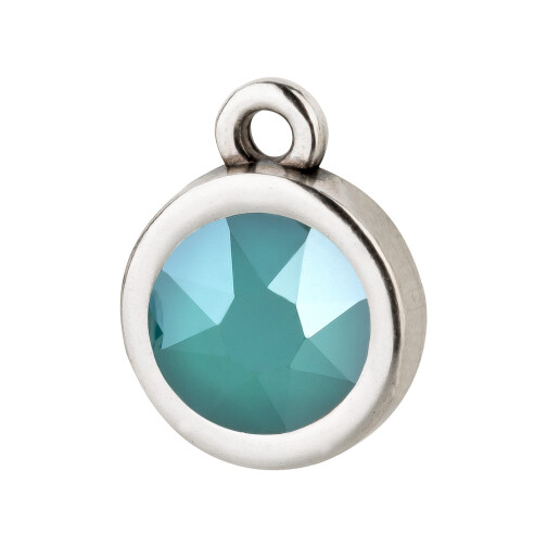 Hanger antiek zilver 10mm met kristallen steen in  Crystal Royal Green  7mm 999° antiek verzilverd