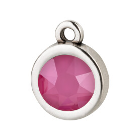Pendant silver antique 10mm with Crystal stone in Crystal Peony Pink 7mm 999° antique silver plated