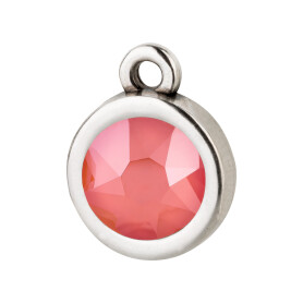 Pendant silver antique 10mm with Crystal stone in Crystal Light Coral 7mm 999° antique silver plated