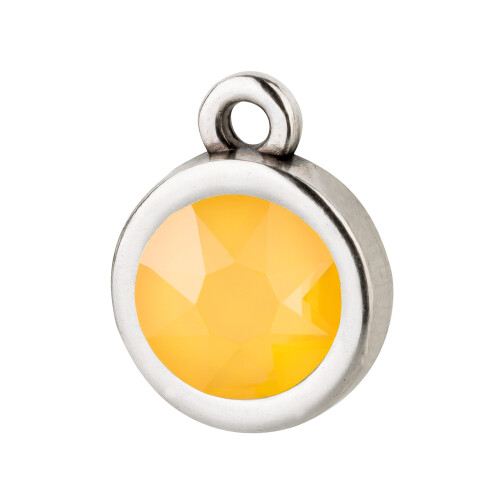 Hanger antiek zilver 10mm met kristallen steen in  Crystal Buttercup  7mm 999° antiek verzilverd