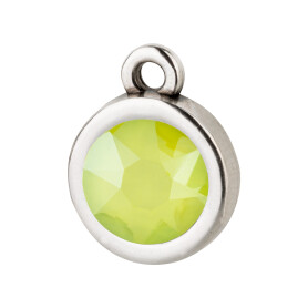 Pendant silver antique 10mm with Crystal stone in Crystal Lime 7mm 999° antique silver plated