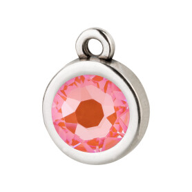 Pendant silver antique 10mm with Crystal stone in Crystal Orange Glow DeLite 7mm 999° antique silver plated