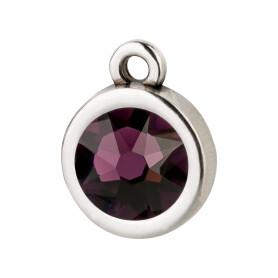 Pendant silver antique 10mm with Crystal stone in Amethyst 7mm 999° antique silver plated