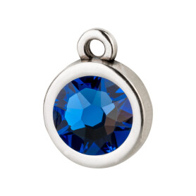 Pendant silver antique 10mm with Crystal stone in Sapphire 7mm 999° antique silver plated