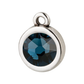 Pendant silver antique 10mm with Crystal stone in Montana 7mm 999° antique silver plated