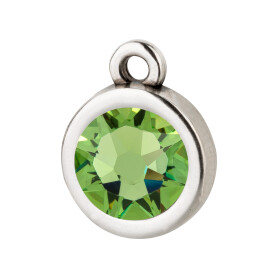 Pendant silver antique 10mm with Crystal stone in Peridot 7mm 999° antique silver plated