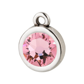 Pendant silver antique 10mm with Crystal stone in Light Rose 7mm 999° antique silver plated