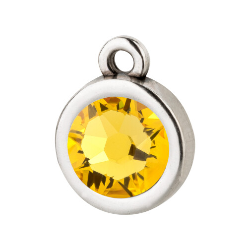 Anhänger antik silber 10mm mit Kristallstein in Light Topaz 7mm 999° antik versilbert