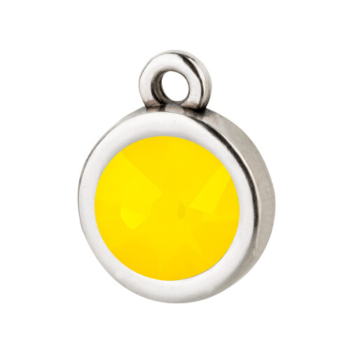 Pendant silver antique 10mm with Crystal stone in Yellow Opal 7mm 999° antique silver plated