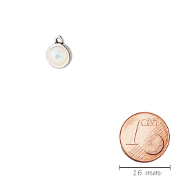 Anhänger antik silber 10mm mit Kristallstein in White Opal 7mm 999° antik versilbert