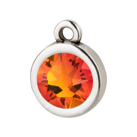 Pendant silver antique 10mm with Crystal stone in Fireopal 7mm 999° antique silver plated