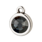 Hanger antiek zilver 10mm met kristallen steen in  Graphite  7mm 999° antiek verzilverd