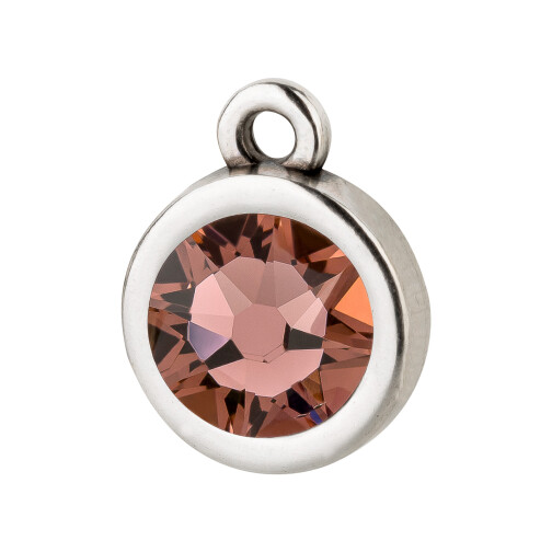 Pendentif argent antique 10mm avec un pierre de cristal Blush Rose 7mm 999° argenté