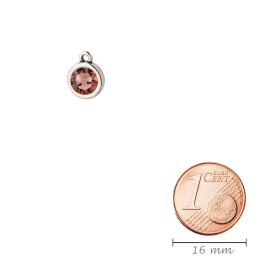 Pendentif argent antique 10mm avec un pierre de cristal Blush Rose 7mm 999° argenté