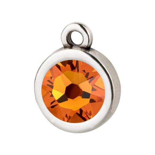 Pendant silver antique 10mm with Crystal stone in Tangerine 7mm 999° antique silver plated