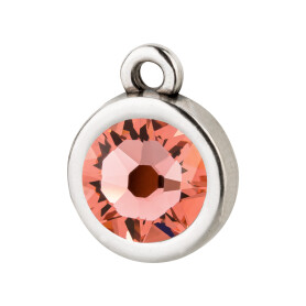 Pendant silver antique 10mm with Crystal stone in Rose Peach 7mm 999° antique silver plated