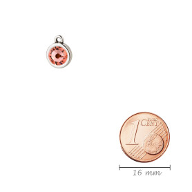 Pendentif argent antique 10mm avec un pierre de cristal Rose Peach 7mm 999° argenté