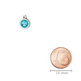 Pendant silver antique 10mm with Crystal stone in Light Turquoise 7mm 999° antique silver plated