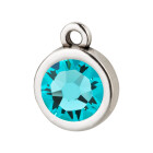 Pendant silver antique 10mm with Crystal stone in Light Turquoise 7mm 999° antique silver plated