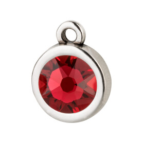 Pendant silver antique 10mm with Crystal stone in Scarlet 7mm 999° antique silver plated