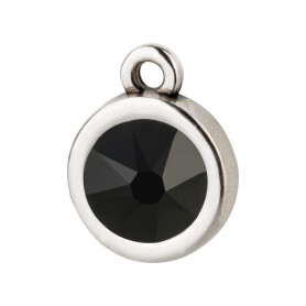 Pendant silver antique 10mm with Crystal stone in Jet 7mm...