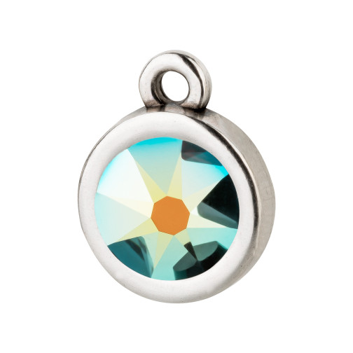 Pendant antique silver 10mm with crystal stone in Jet AB 7mm 999° antique silver plated