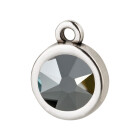 Pendentif argent antique 10mm avec un pierre de cristal Jet Hematite 7mm 999° argenté