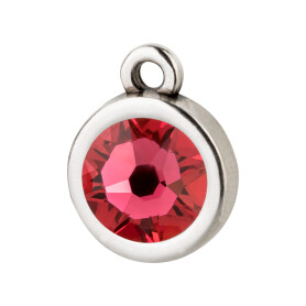 Pendant silver antique 10mm with Crystal stone in Indian Pink 7mm 999° antique silver plated
