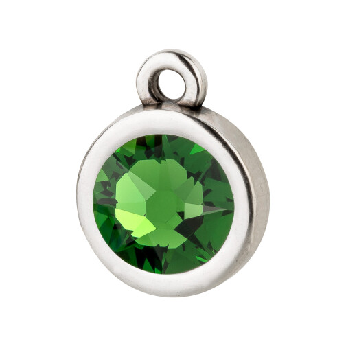 Pendant antique silver 10mm with crystal stone in Fern Green 7mm 999° antique silver plated