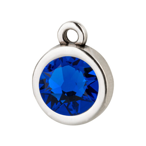 Pendant silver antique 10mm with Crystal stone in Majestic Blue 7mm 999° antique silver plated