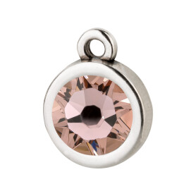 Pendant silver antique 10mm with Crystal stone in Vintage Rose 7mm 999° antique silver plated