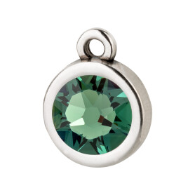 Pendant silver antique 10mm with Crystal stone in Erinite 7mm 999° antique silver plated