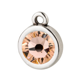 Pendant silver antique 10mm with Crystal stone in Light Peach 7mm 999° antique silver plated