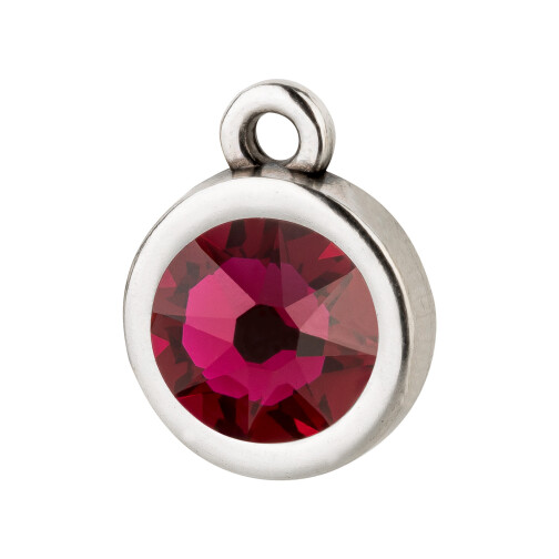 Pendentif argent antique 10mm avec cristal en Ruby 7mm 999° argenté antique
