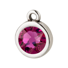 Pendant silver antique 10mm with Crystal stone in Fuchsia 7mm 999° antique silver plated