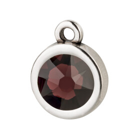 Pendant silver antique 10mm with Crystal stone in Burgundy 7mm 999° antique silver plated