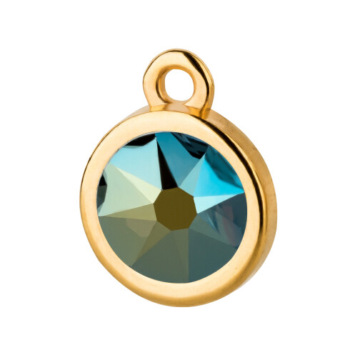Pendente oro 10mm con pietra cristallo Crystal Iridescent Green 7mm 24K placcato oro