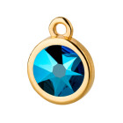 Pendente oro 10mm con pietra cristallo Crystal Metallic Blue 7mm 24K placcato oro