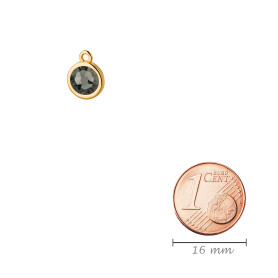 Anhänger gold 10mm mit Kristallstein in Black Diamond 7mm 24K vergoldet