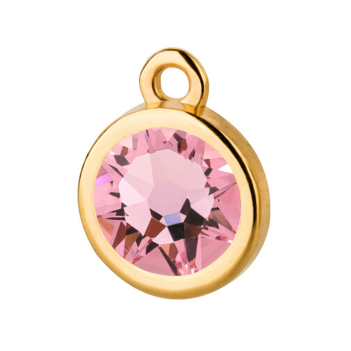 Pendant gold 10mm with Crystal stone in Light Rose 7mm 24K gold plated