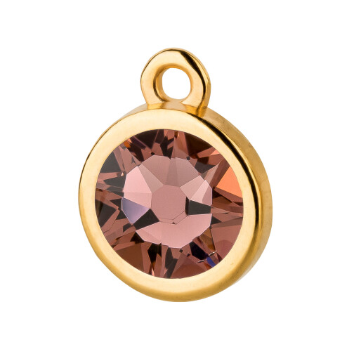 Pendant gold 10mm with Crystal stone in Blush Rose 7mm 24K gold plated