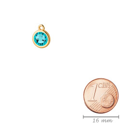 Pendant gold 10mm with Crystal stone in Light Turquoise 7mm 24K gold plated