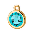 Pendant gold 10mm with Crystal stone in Light Turquoise 7mm 24K gold plated