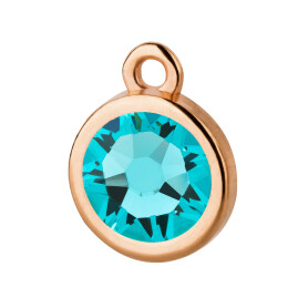 Pendant rose gold 10mm with Crystal stone in Light Turquoise 7mm 24K rose gold plated
