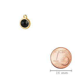 Pendant gold 10mm with Crystal stone in Jet 7mm 24K gold...