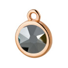 Pendant rose gold 10mm with crystal stone in Jet Hematite 7mm 24K rose gold plated